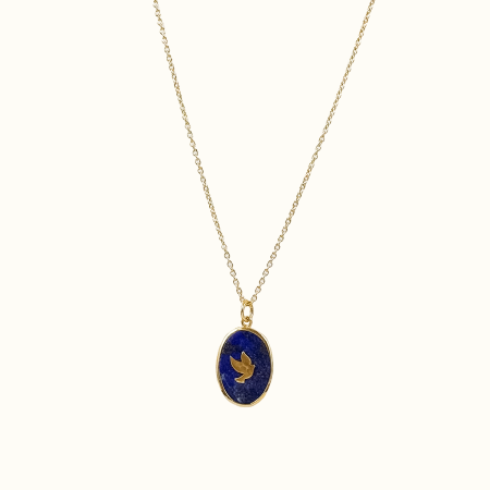 COLAR DE PRATA COM MEDALHA DE LÁPIS LAZULI/CORAL/ÓNIX COM FIGURA